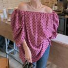 Off-shoulder Dotted Blouse Light Purple - One Size