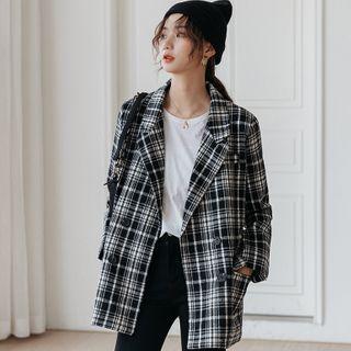 Plaid Blazer / Knit Shawl / Set