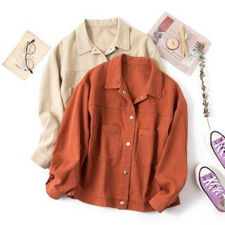 Plain Loose-fit Cropped Denim Jacket