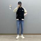 Baseball Jacket / Straight Leg Jeans / Long-sleeve T-shirt