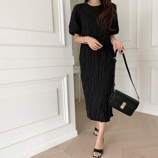 Crinkled H-line Long Dress