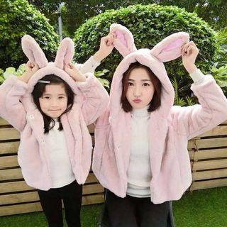 Family Matching Hooded Buttoned Furry Jacket
