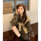 Set: Plaid Shirt + Shawl Set Of 2 - Shirt & Shawl - Almond & Brown - One Size