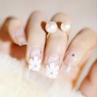Flower Faux Nail Tips 170 - White - One Size