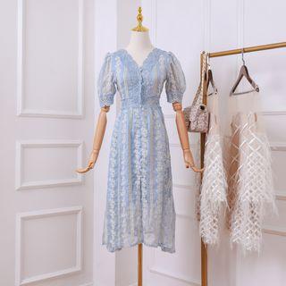 Short-sleeve Midi Lace Crochet Dress