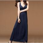 Sleeveless Cutout-back Maxi Dress Dark Blue - One Size