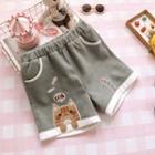 Cat Embroidered Shorts Gray - One Size