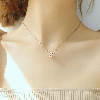 Stainless Steel Rhinestone Pendant Necklace 007 - Plated Rose Gold - One Size