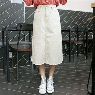 Fray-hem Midi A-line Skirt