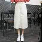 Fray-hem Midi A-line Skirt