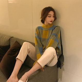 Set: Plaid Sweater + Straight Leg Pants