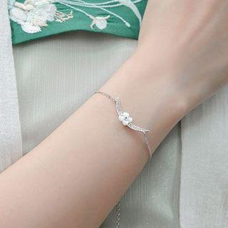 Rhinestone Shell Flower Bracelet 1pc - Silver - One Size