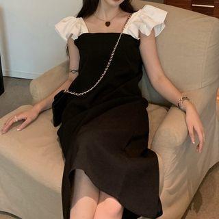 Ruffle Trim Midi Shift Dress Black - One Size