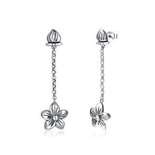 925 Sterling Silver Retro Fashion Flower Earrings Silver - One Size