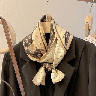 Print Narrow Silk Scarf Brown - One Size