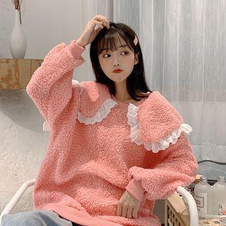 Frill Trim Collar Furry Sweatshirt