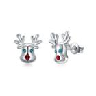 Fashion Simple Elk Stud Earrings With Cubic Zircon Silver - One Size