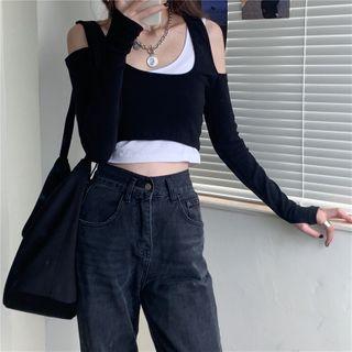 Cutout Long-sleeve Cropped T-shirt With Tank Top