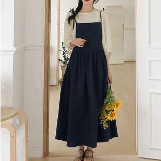 Crewneck 3/4 Sleeve Blouse / Ribbon-strap Sleeveless Dress