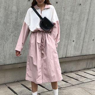 Color Block Long-sleeve Midi Shirt Dress