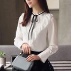 Long-sleeved Loose-fit Chiffon Frill Bow Blouse