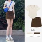 Short-sleeve Scoop Hem Top / Skirt