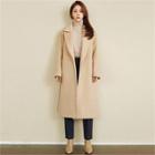 Open-front Wool Coat With Sash Beige - One Size