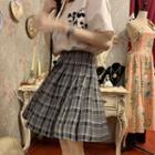 High-waist Gingham Pleated Mini Skirt
