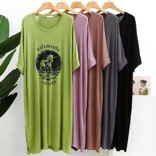 Elbow Sleeve Print Sleep Dress