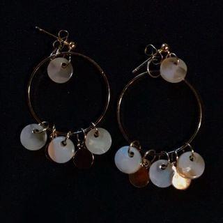 Shell Disc Hoop Earring 1 Pair - Clip On Earring - A07b - Gold - One Size