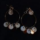 Shell Disc Hoop Earring 1 Pair - Clip On Earring - A07b - Gold - One Size
