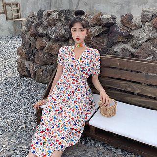 Floral Print Wrap Dress Ivory - One Size