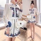 Floral Print Bow Shirt / Floral Print A-line Skirt