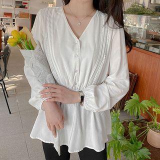 Pintuck-trim Band-waist Blouse