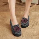 Flower Wedge Genuine Leather Loafers