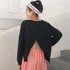 Long-sleeve Slit Back T-shirt / A-line Midi Skirt