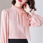 Mock-neck Bow Accent Blouse