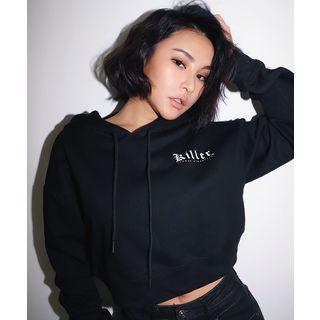 Lettering Hooded Crop Pullover