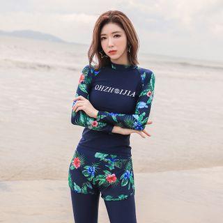 Set: Long-sleeve Swim Top + Bottom + Leggings + Shorts