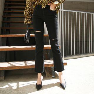 Slit-detail Semi Boot-cut Pants