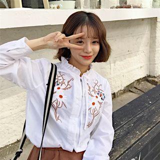 Frill Collar Embroidered Long-sleeve Blouse