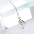 925 Sterling Silver Feather Necklace Silver - One Size
