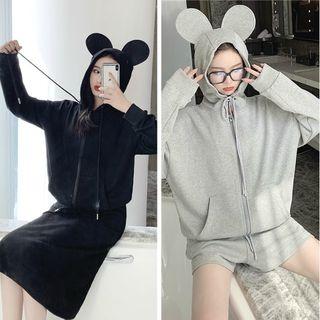 Set: Plain Loose-fit Jacket + Shorts / Set: Plain Loose-fit Jacket + Midi Skirt