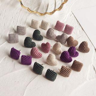 Corduroy Square / Heart Ear Stud