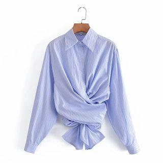 Tie-waist Long-sleeve Crop Shirt