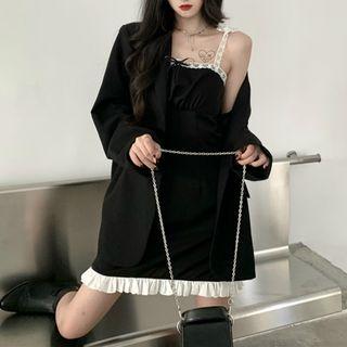 Lace Strap Shirred A-line Dress