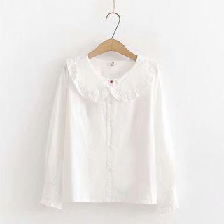 Ruffled Rabbit Ear Blouse White - One Size