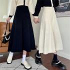Fringe High-waist A-line Knit Midi Skirt