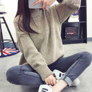 Mock Neck Plain Loose-fit Sweater
