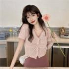 V-neck Cutout Short-sleeve Cardigan